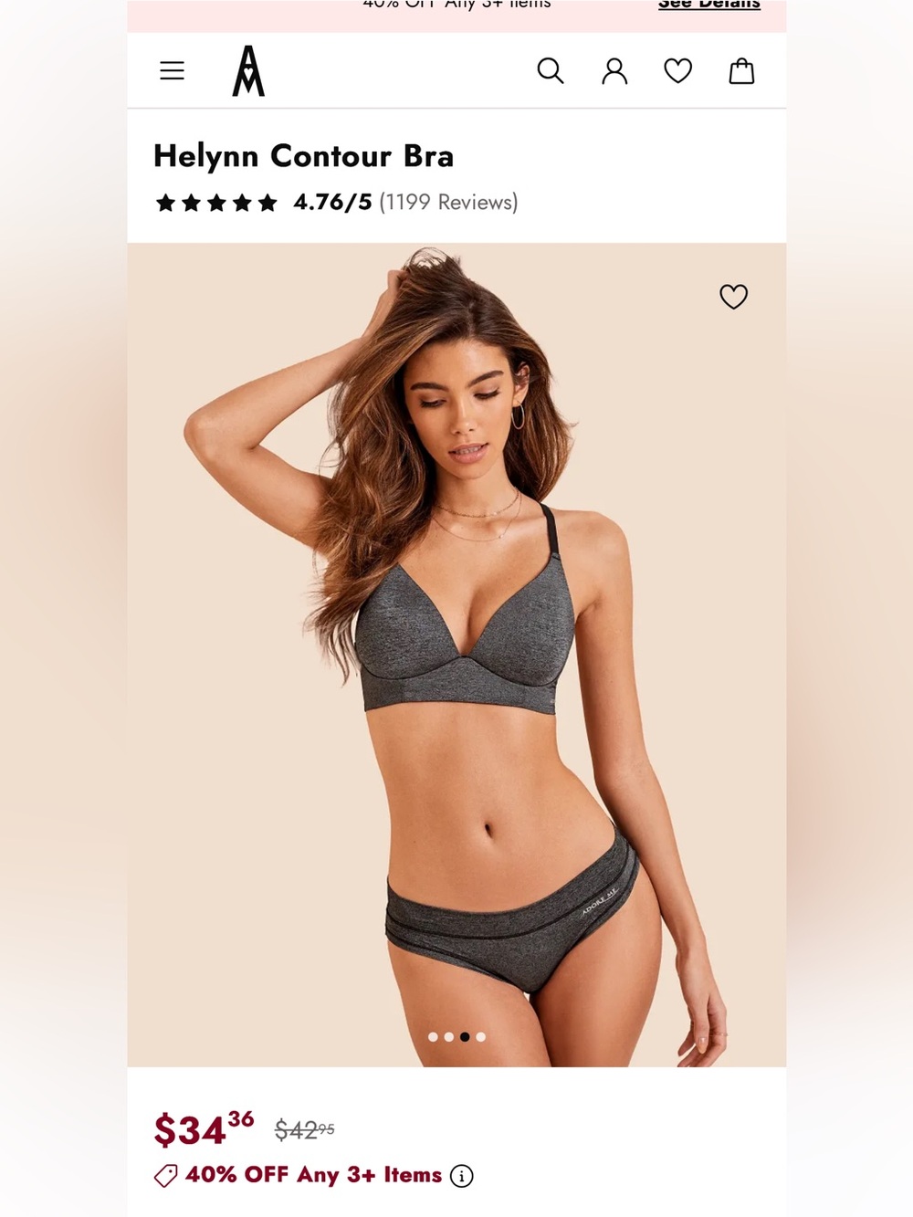 Adore Me Helynn Heather Charcoal Seamless Contour Bra